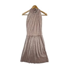 OML Mini Dress Womens Small Pink Metallic Pleated Halter Cocktail Party Sexy
