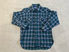 Pendleton Pearl Snap Flannel Shirt Mens Large Blue Plaid Virgin Wool