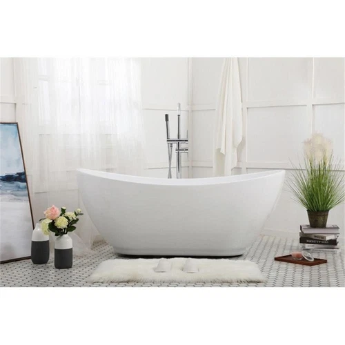 Elegant Decor Ines 62" Oval Plastic Soaking Bathtub in Glossy White - Picture 8 of 14