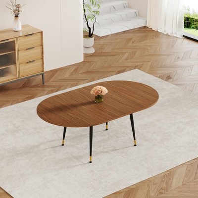 Walnut Oval Extendable Dining Table, Expandable, Modern w/ Metal Legs
