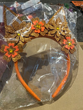 Halloween Headband Orange Gold Glitter Bow with Flowers set of FIVE