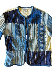 Coldwater Creek Women s Unique Blue Patchwork Lined Button-Front Jacket Size M