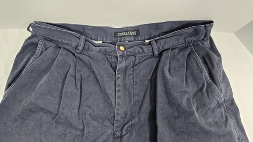 VINTAGE 90s Structure Men's Pleated 8" Chino Shorts Size 36 Preppy Navy Blue - Picture 2 of 9
