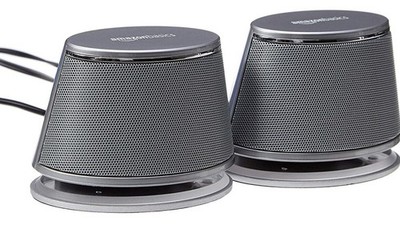 USB Amazon Basics PlugnPlay Computer 2 Speakers PC Laptop 1 Pair Set silver 