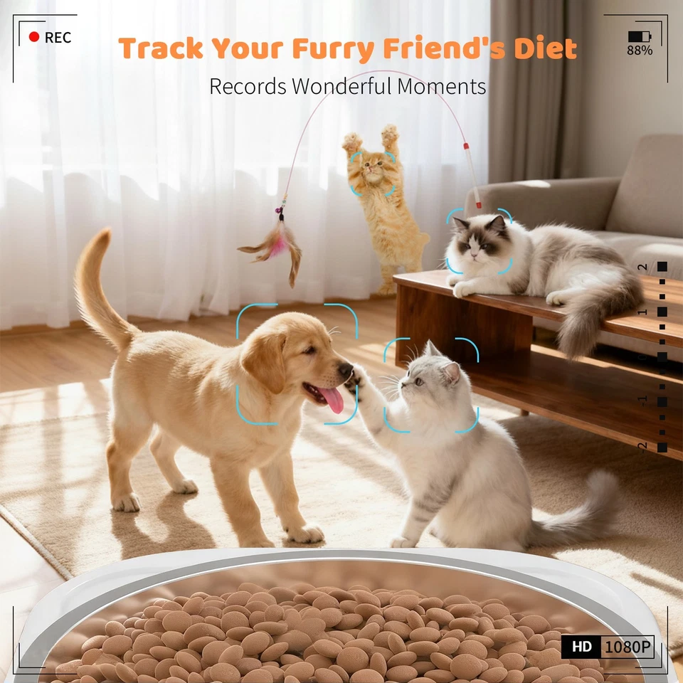 Automatic Cat Feeder, 6L 2.4G/5G WiFi Cat Food Dispenser with 10s Voice Recorder - Image 4 of 4