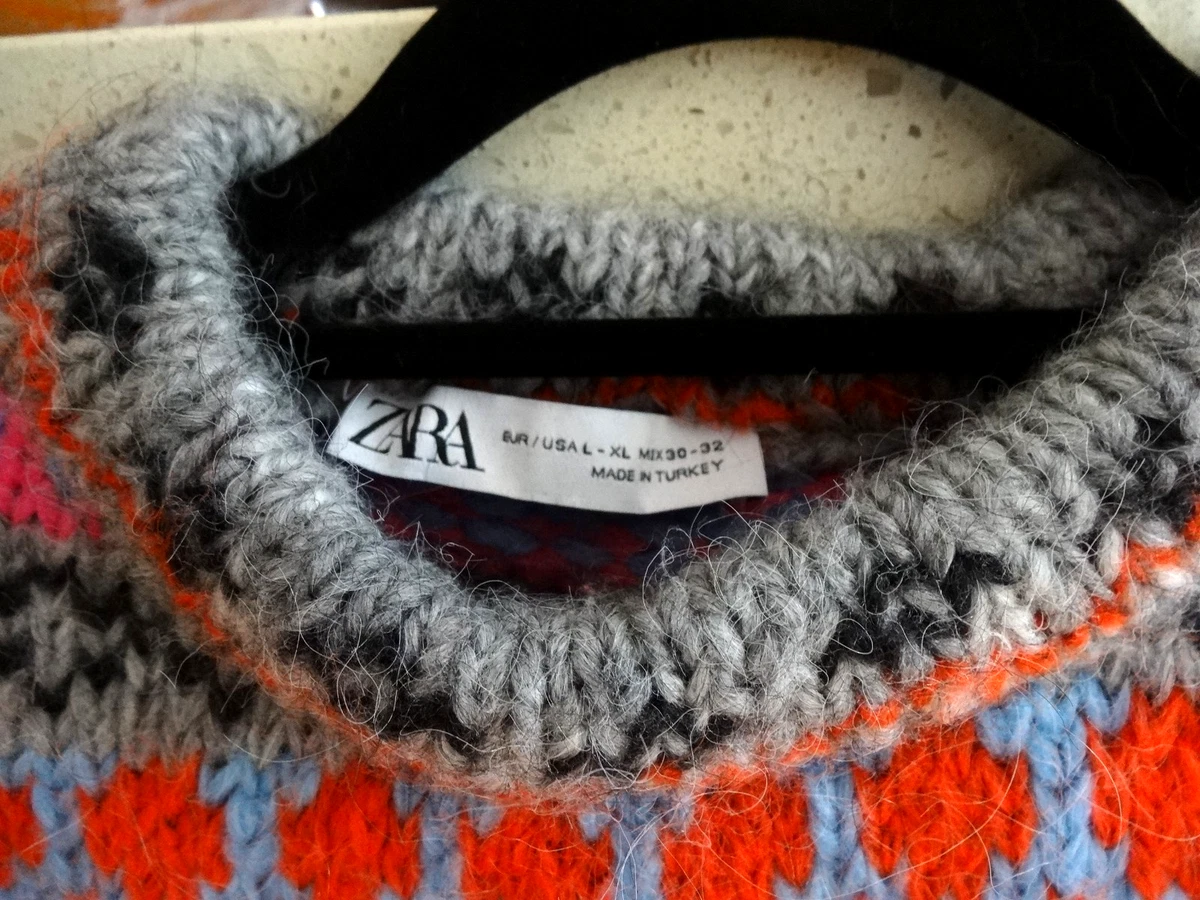 Zara Oversized Colourful Jacquard Knit Women's Jumper Size XL