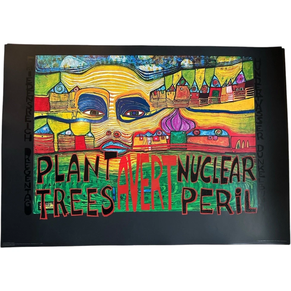 F. Hundertwasser Plant Trees Avert Nuclear Peril Original Poster w/ Foil 1970's - Image 4 of 4