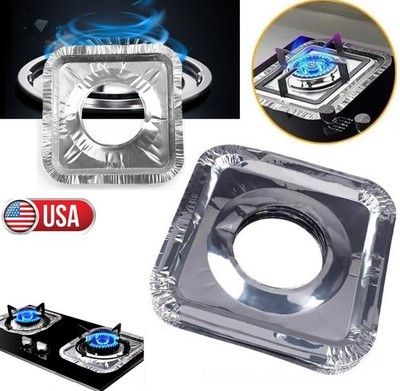 40Pcs Aluminum Foil Square Gas Range Burner Disposable Drip Pan Stove Bib Liners