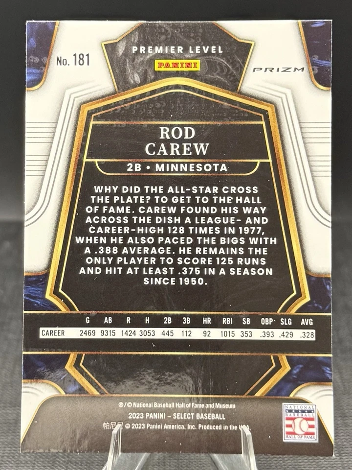 2023 Panini Select Premier Level Blue Prizm #181 Rod Carew Minnesota Twins HOF - Image 2 of 2