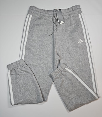 Adidas Essentials Womens Grey 3 Stripe Joggers Fleece Sweatpants Size Large NWT