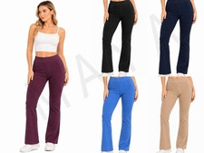 Women’s Bootleg Trousers Ladies Stretch Ribbed Pull On Office Work Pants