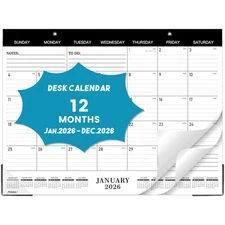2026 Desk Calendar - JAN 2026 - DEC 2026, 12-Month Desk/Wall Calendar, 15" x ...