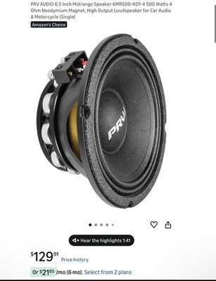 PRV Audio 6MR500-NDY-4 6.5in Mid-Range Speaker 500W RMS Loudspeaker