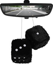 Fuzzy Plush Dice for Car Mirror, 3 Inch Pair of Retro Square Mirror Ornament Sof