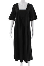 Ganni Womens Cotton Gathered Detail Square Neck Maxi Dress Black Size 30