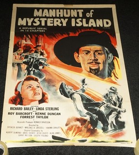 ORIGINAL 1945 MANHUNT ON MYSTERY ISLAND ONE SHEET MOVIE POSTER 27" X 41"