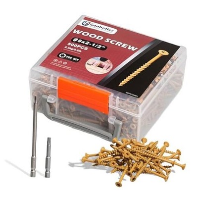 Deck Screws Pcs Wood Screws 2 1/2 inch, Rust Resistant, #9 x 2-1/2'' 500 Yellow