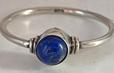 Sterling Silver Simple Genuine Lapis Lazuli Round Solitaire Ring Size 8 1/4