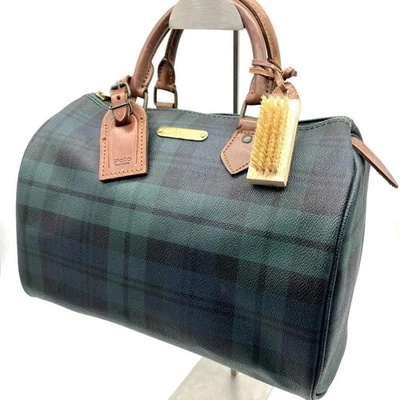 Polo Ralph Lauren montre noire mini sac Boston à carreaux verts cuir PVC... - Photo 1/4