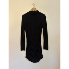 Express Black Mock Neck Ruched Long Sleeve Bodycon Dress | Size Large