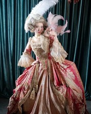 Vintage Red Gold Lace Ball Gowns Century Rococo Historical Civil War Southern