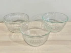 Set of 3 PYREX Vintage 7401S 3-Cup Clear Glass Ribbed Mixing Bowls USA 3.25x5.5”