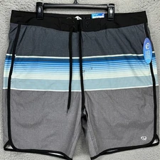 Wave Zone Mens Swim Trunks 42 Gray Stripes Lined Drawstring Board Shorts NEW