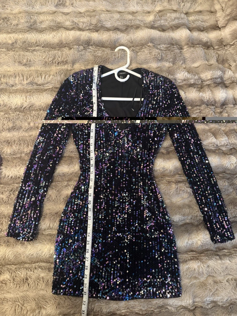 forever 21 sequin long sleeve dress Forever 21 Sequin Long-Sleeve Mini Dress Silver