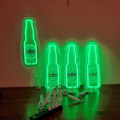 Heineken neon LED wall sign - oversized beer bottle design - beer