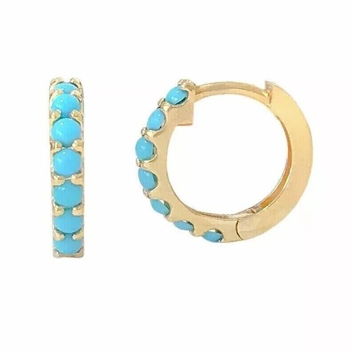 2Ct Round Cut Lab-Created Turquoise Hoop/Huggie Earrings 14K Yellow Gold Plated - Picture 4 of 6