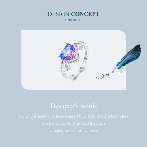 Voroco S925 Sterling Silver Guardian Glass Wedding Rings European Women Jewelry - Picture 10 of 12