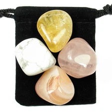 INNER CALM Tumbled Crystal Healing Set = 4 Stones + Pouch + Description Card