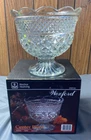 Anchor Hocking Wexford Vintage Pressed Glass Footed Fruit Bowl 7” Tall 8” Wide