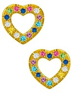 Ohrringe Gold Herz Bunte Zirkonia 18K Gelbgold Vergoldet Damen Ohrstecker