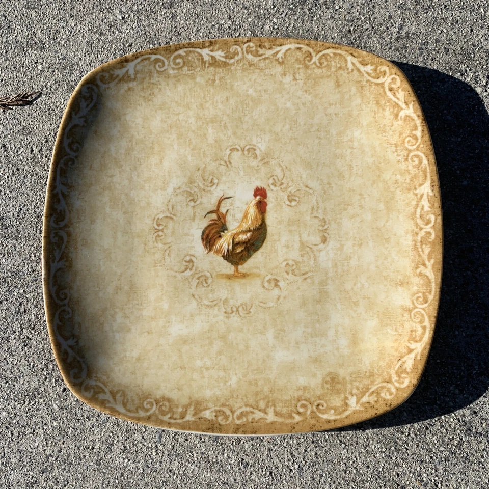 222 Fifth RUSTIC ROOSTER Chip & Dip prato de servir porcelana tigela CONJUNTO 2 ❤️sj10m3 - Imagem 2 de 4