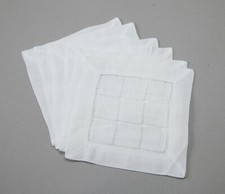 6 New, Crisp Clean White Cocktail Napkins w/ Hemstitch Design- NEW w/o TAGS
