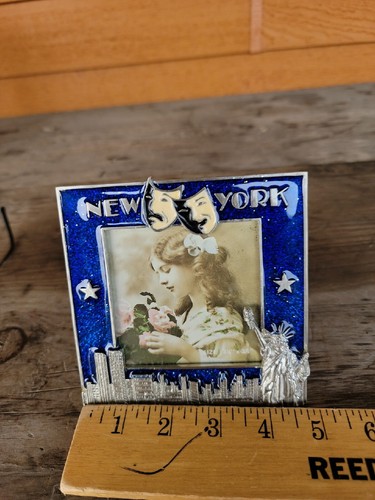 New York NY Picture Frame City Skyline Blue enamel Statue of liberty Apx 3x3" Pi - Picture 10 of 13
