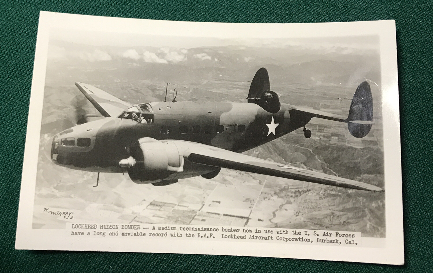GREAT WW2 AIRCRAFT PHOTO POST CARD LOCKHEED HUDSON BOMBER W.J.GRAY WWII ...