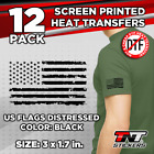 12 Us Distressed Sleeve Flags Black July 4th | Screen Printed Heat Transfers