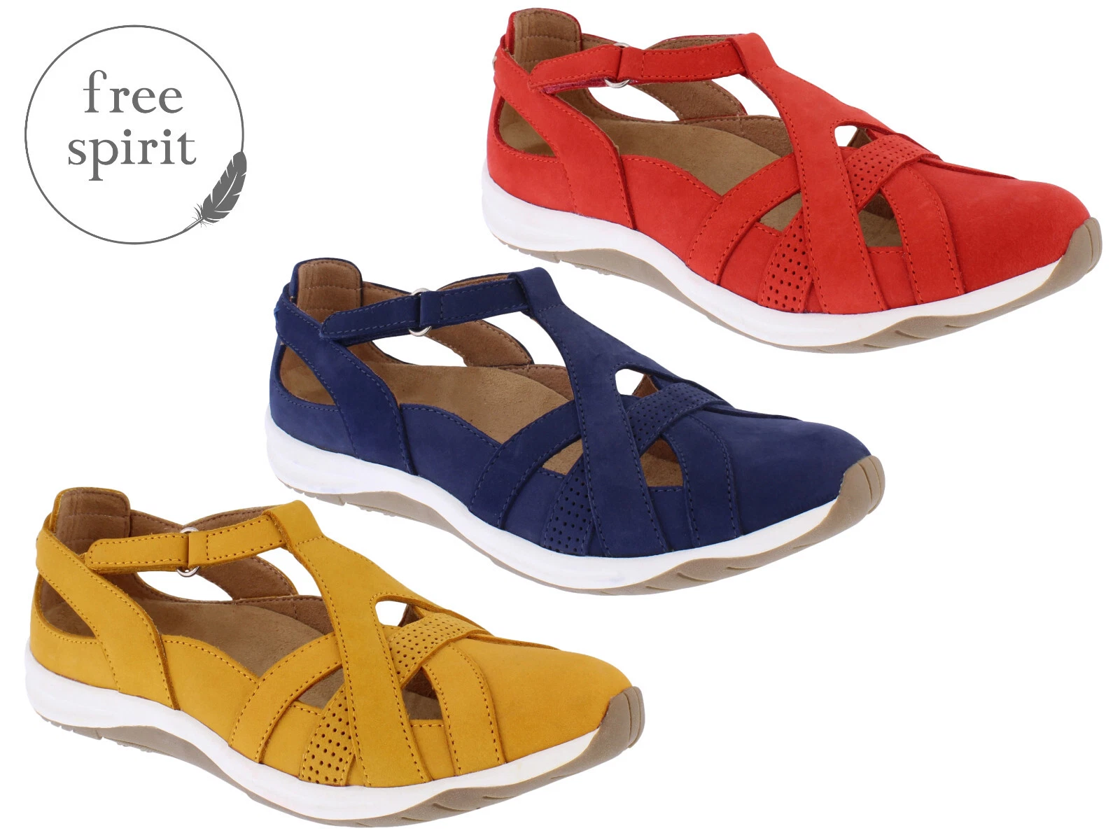 Free Spirit Summer Shoes Closed Toe Leather Suede Breathable Touch Fastening
Opens in a new window o