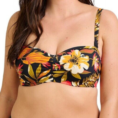 Sans Complexe Luxuriante Bandeau Bikini Oberteil Schwarz Blumenmuster UVP 42£
