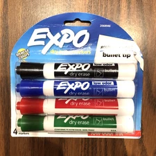 Expo Unisex Multicolored Dry Chinsel Bullet Tip Erase Markers Low Odor 4 Count