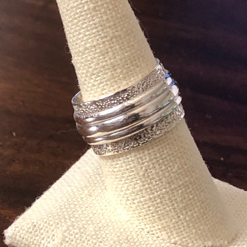 Sterling Silver Triple Stack Ring With Texturized… - image 5