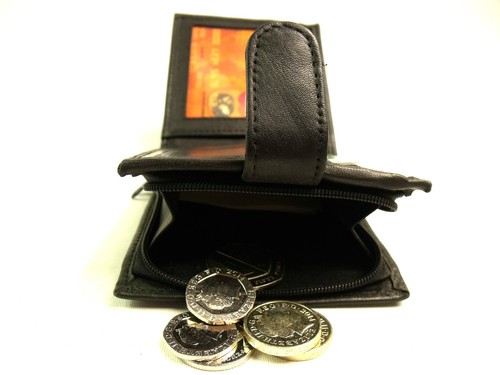 Mens Quality Soft Black RealLeather Wallet Credit Card Holder Zipped Coin Pouch - Picture 7 of 12