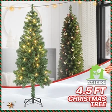 Pencil Christmas Tree Artificial 150 Warm White LED Lights Xmas Slim Décor 4.5FT