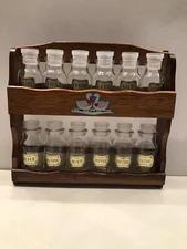 Vintage Wooden Spice Rack With 12 Glass Bottles With Labels Cottagecore