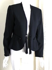 AMAZING Carlisle Sz 8 Black Wool Gabardine Tassel Fringe Blazer Jacket S M