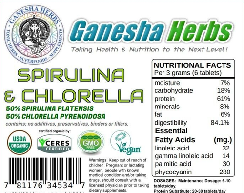  Chlorella i Spirulina 500mg Tabletki 4 miesiące dostawy Certyfikowany USDA ORGANICZNY! - Zdjęcie 1 z 2