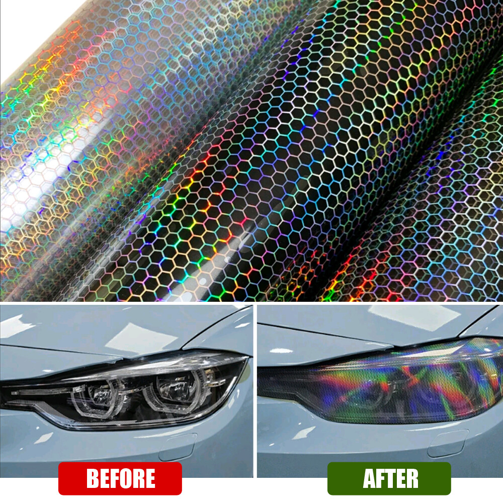 Honeycomb Laser Film Car Headlight Taillight Fog Lamp Wrap Vinyl Decal Universal