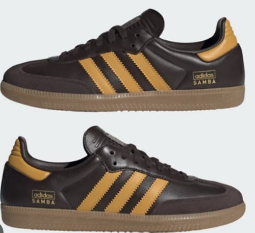Größe 11,5 - adidas Originals Herren Samba OG Schuhe, dunkelbraun/Preloved Yellow. - Bild 4 von 8